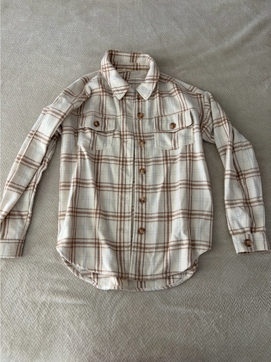 La Hearts Tops - La Hearts Cream & Brown Plaid Shirt Jacket